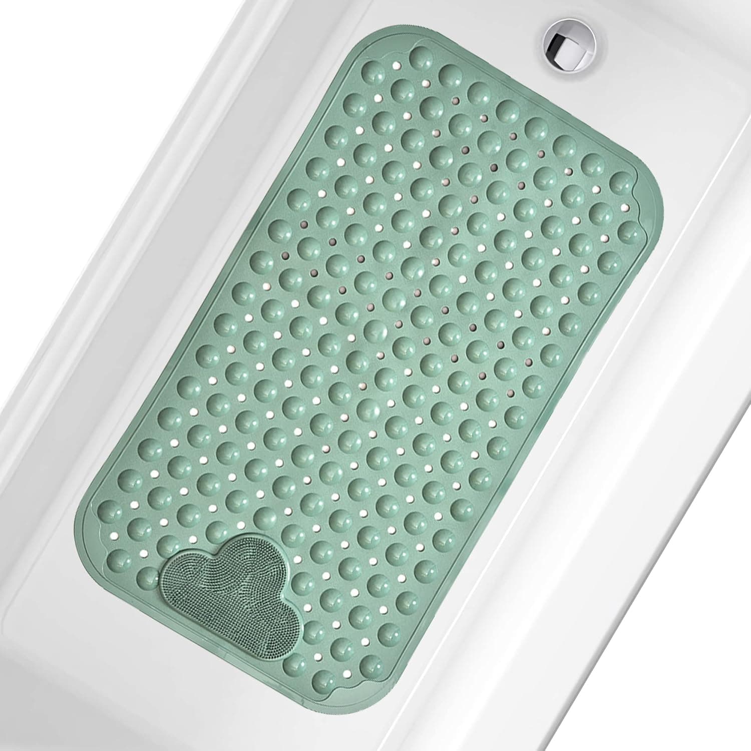 BoogieHome Anti Slip Shower Mat, 16" x 28" PVC-Free Non-Slip Bathtub Mat with Exfoliating Foot Scrubber, Drain Holes and Strong Suction Cups for Bathroom, Quick Drying Bath Tub Accessories (Green)