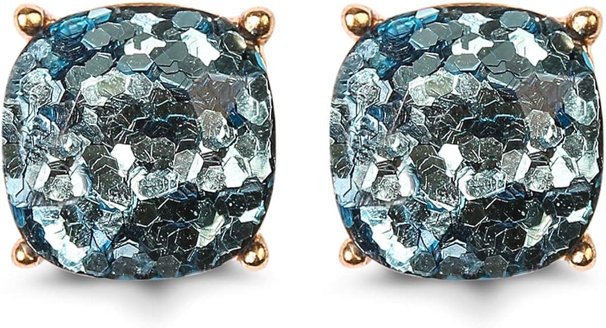 Riah Fashion Women's Small Square Glitter Stud Earrings (Aqua)