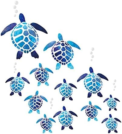 KLOOYO 24 Pieces Sea Turtle Wall Decals Turtle Vinyl Stickers Underwater Ocean Decals Waterproof PVC Wall Decoration for Kids Room Living Room Bathroom Home Toilet