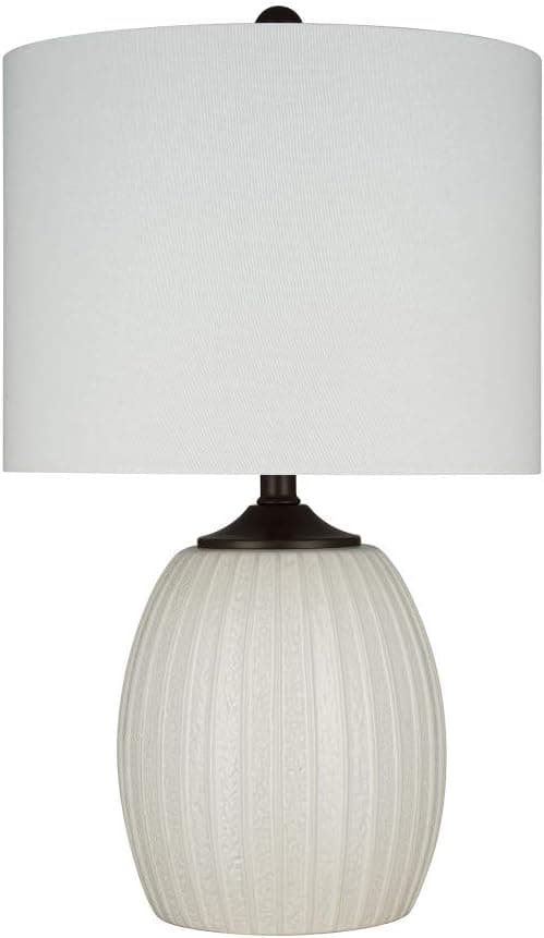 Amazon Brand – Ravenna Home Traditional Ribbed Ceramic Table Lamp, LED Bulb Included, 22.5"H, Cloud Dancer Ivory
