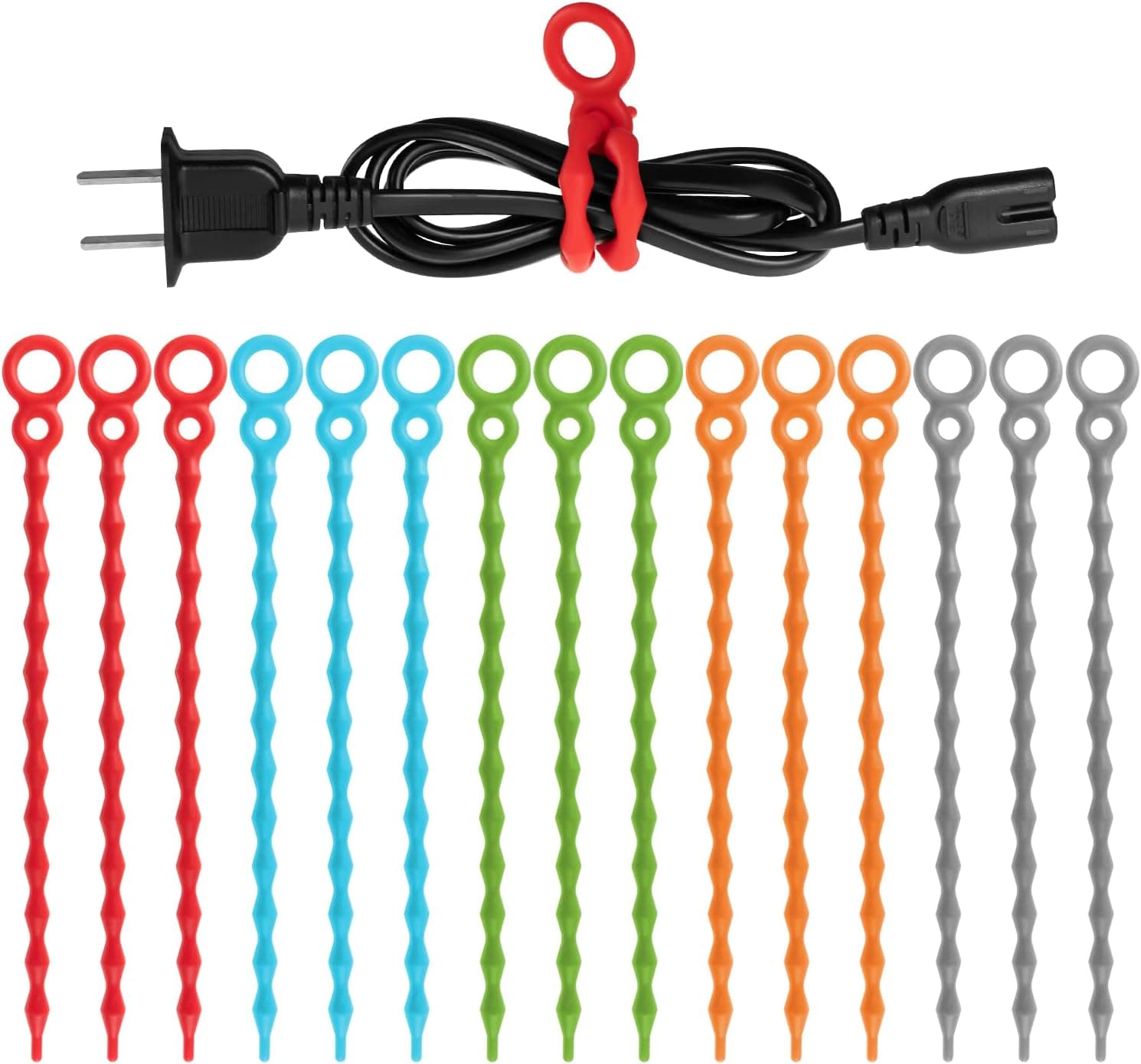 Nearockle Reusable Silicone Cable Ties, 7.9Inch long Cord Organizer for Headphone Cable, USB Charging Cord, Adjustable Multi-Purpose Wire Holder in Home, Kitchen, Office, School (5 Colors - 15 Pack)