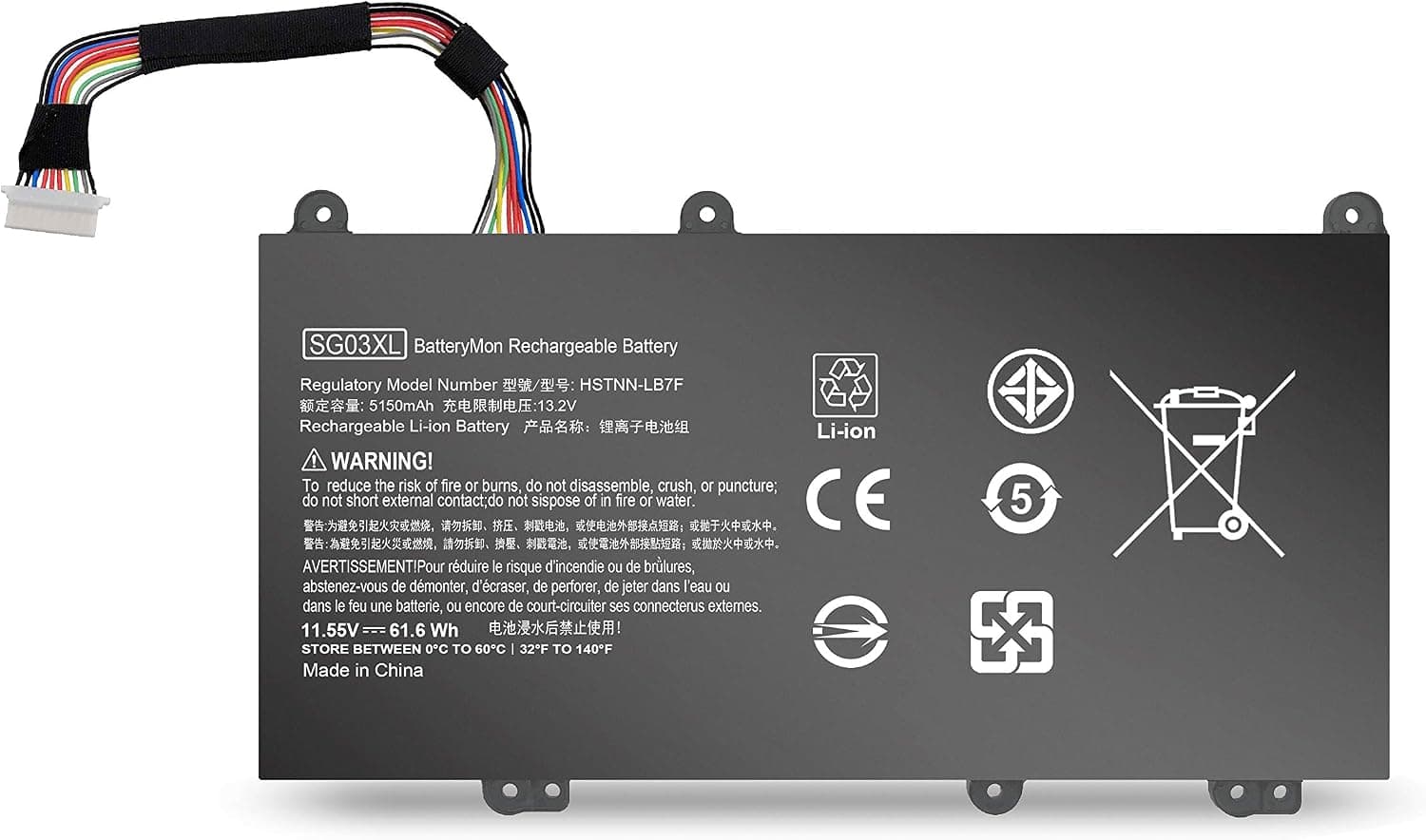 BatteryMon SG03XL Battery for HP Envy 17-U 17t-U M7-U 17-u011nr 17-u175nr 17t-u100 M7-u109dx M7-u009dx Touchscreen Laptop, P/N: SG03061XL TPN-I126 HSTNN-LB7F HSTNN-LB7E 849315-850 849049-421