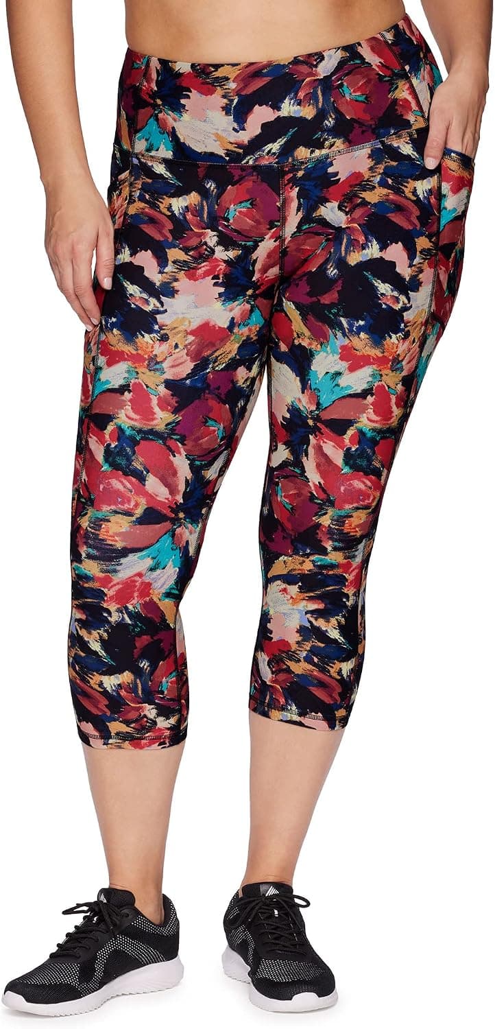RBX Active Women's Plus Size Fashion Athletic High Waist Running Yoga Squat Proof Capri Leggings with Pockets