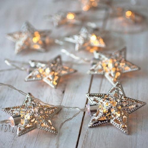 Nascco 10 LED Morocco Star Battery Operated String Lights Outdoor Christmas Tree Lights for Patio Garden Lawn (Warm White)