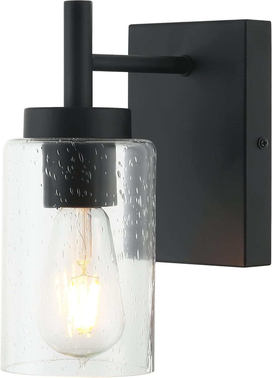Lcaoful Black Wall Sconces Lighting Fixtures with Seeded Glass Shade 1-Light Bathroom Sconces Wall Lighting for Bathroom Hallway Stairwell and Living Room