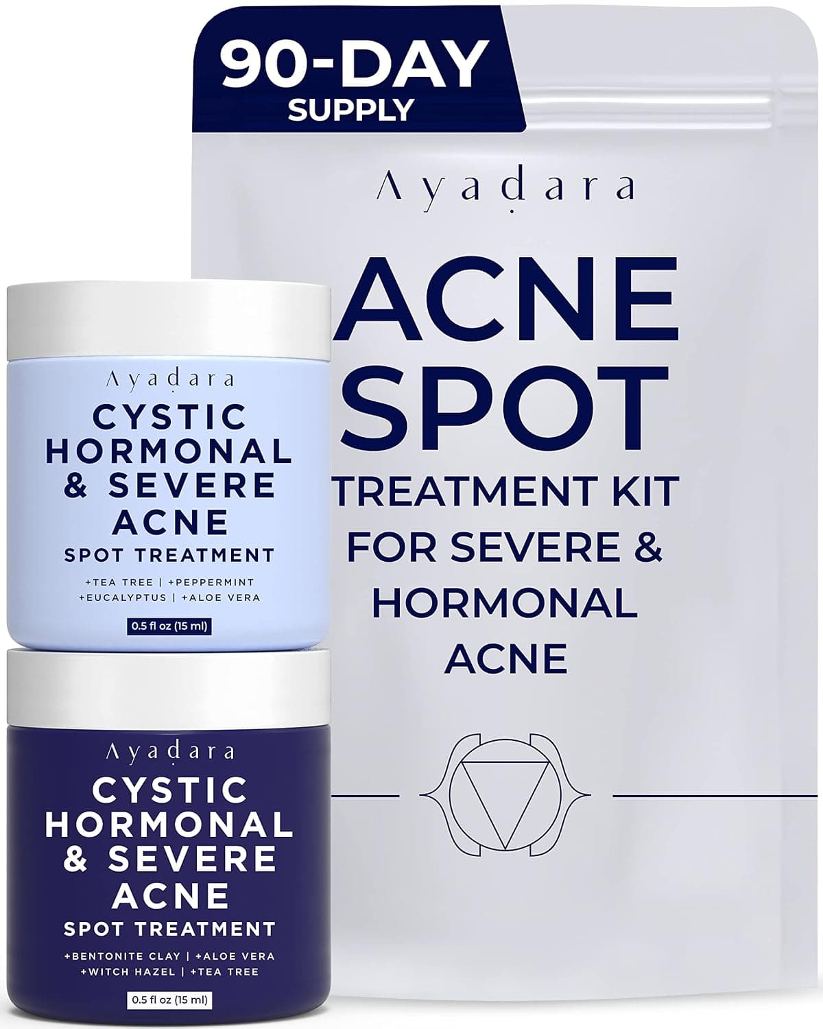 Day & Night Cystic Spot Treatment Kit, Daytime Salicylic Acid Spot Treatment Cream & Overnight Sulfur Cystic Acne Spot Treatment for Hormonal & Severe Acne, by Ayadara