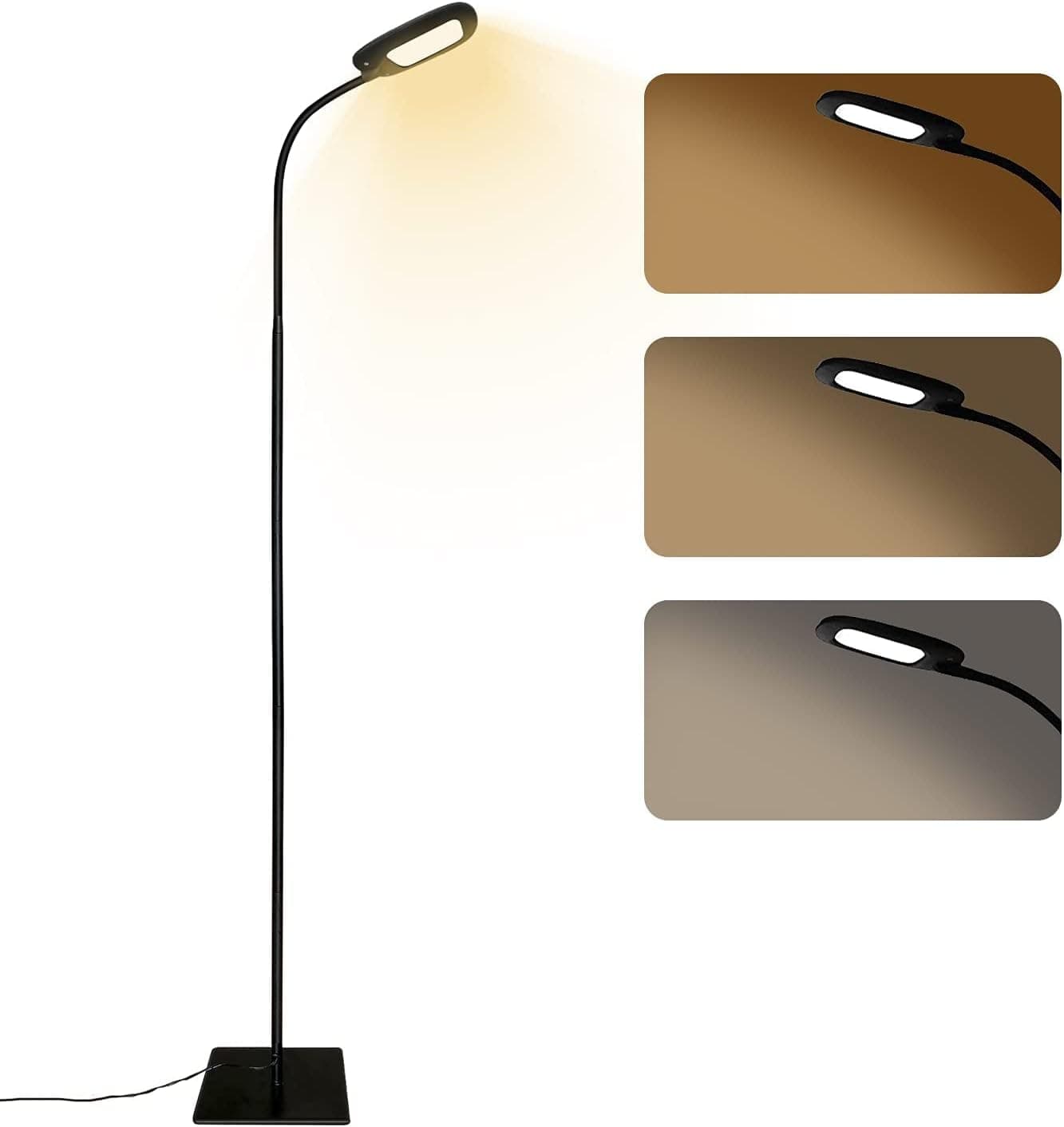 LED Floor Lamp Modern Reading Standing Lamp Dimmable Gooseneck Floor Lamp, 3 Color Temperatures & 5 Level Brightness, Long Lifespan High Lumens Touch Control Floor Light for Living Room Bedroom Office