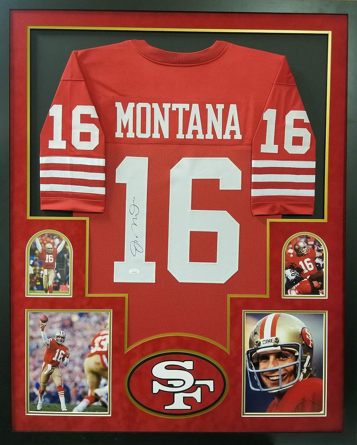 Joe Montana San Francisco 49ers Autograph Signed Custom Framed Jersey Red 4 Picture JSA Witnessed Certified
