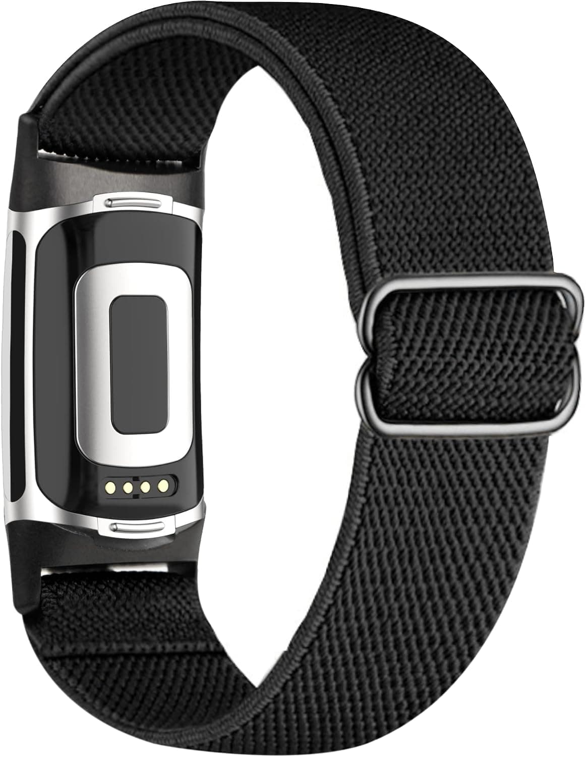 Migeec Watch Band Compatible with Fitbit Charge 5 Bands Stretchy Nylon Adjustable Sport Straps for Women Men, Black, Length 6.5 inch