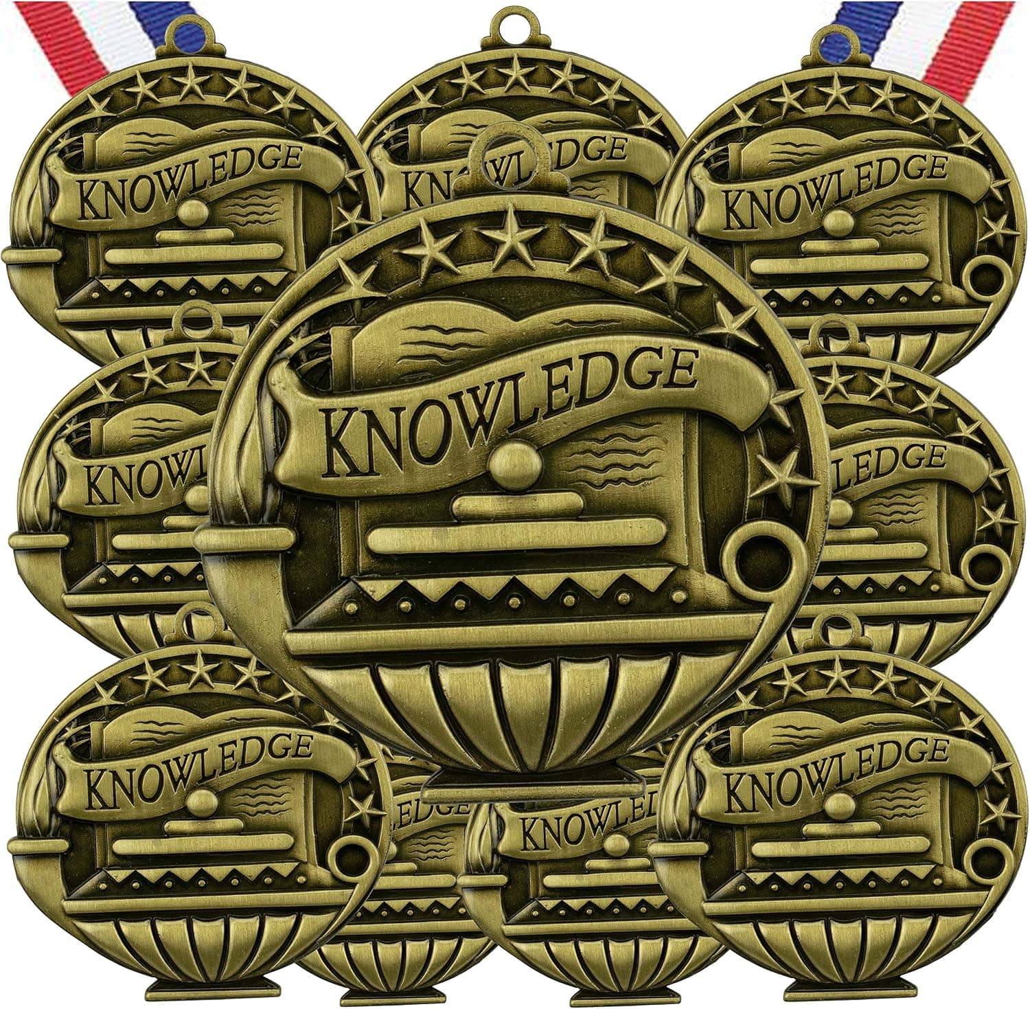 Express Medals Various 10 Pack Styles of Scholastic Award Medals with Neck Ribbons Trophy Award Prize Gift