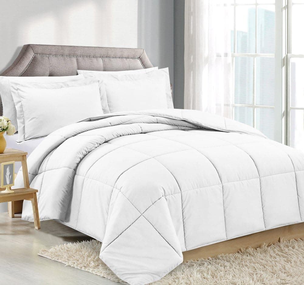 Clara Clark Luxury Down Alternative Comforter Set, All Season, Box Stitched, Duvet Insert, Queen Size, White