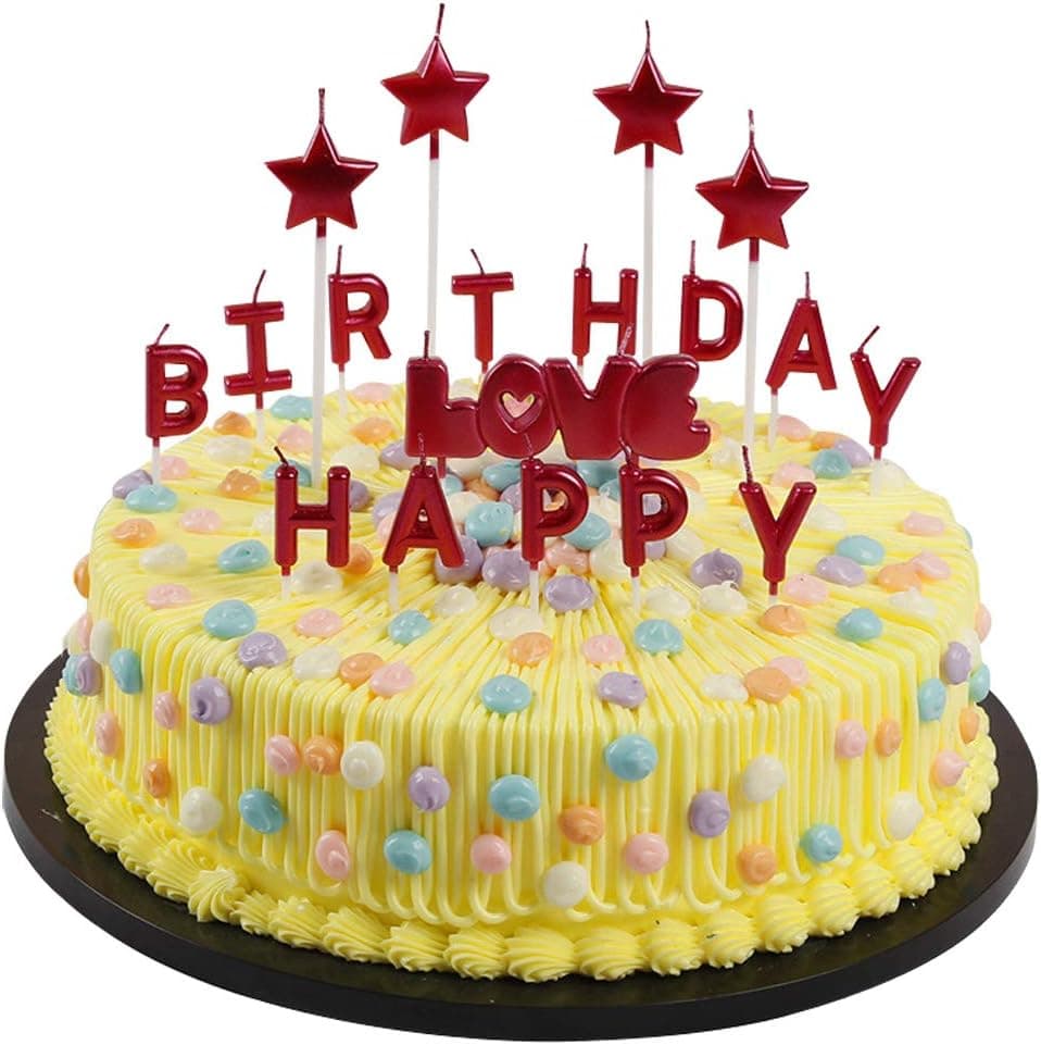 T-shin Happy Birthday Letter Candles,Cake Candles,Birthday Candles Set,Party Supplies,Cake Decoration,Gold Plating,13 Candles (Red)