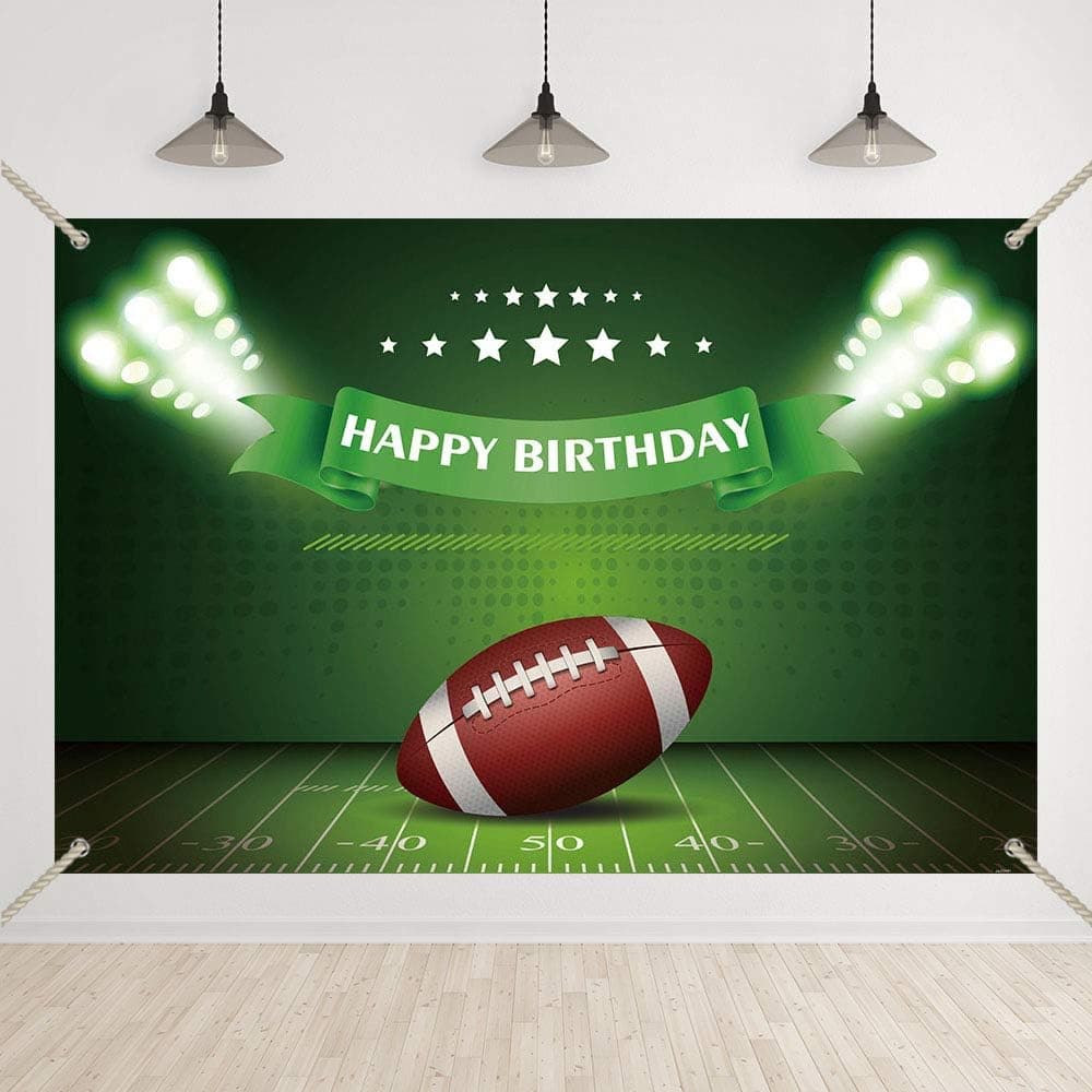 Bellimas American Football Happy Birthday Backdrop Super Sports Birthday Party Ballgame Boys Cake Smash Touchdown Decorations Banner with Copper Grommets