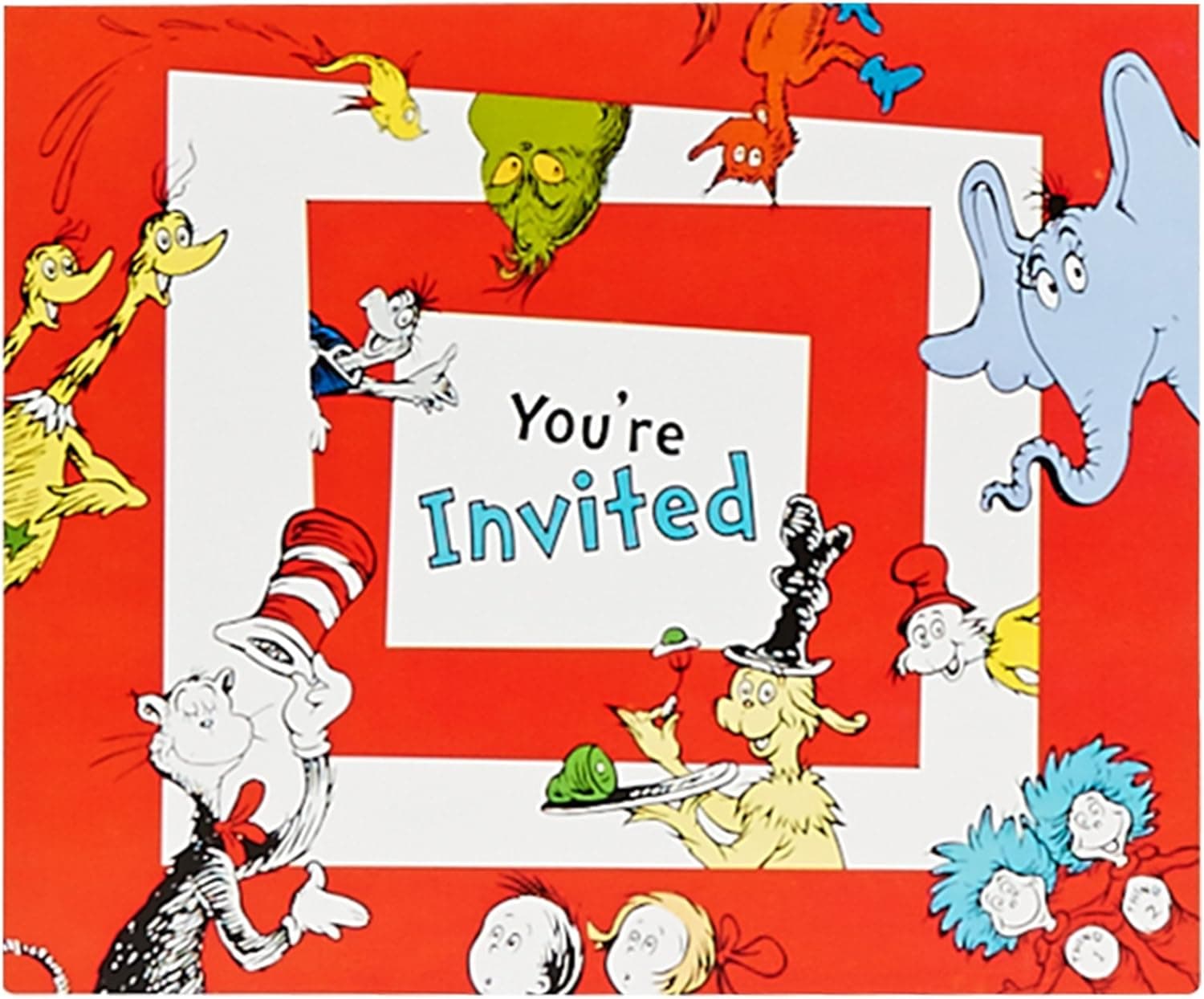 Dr Seuss 1st Birthday Party Supplies - Invitations (8)