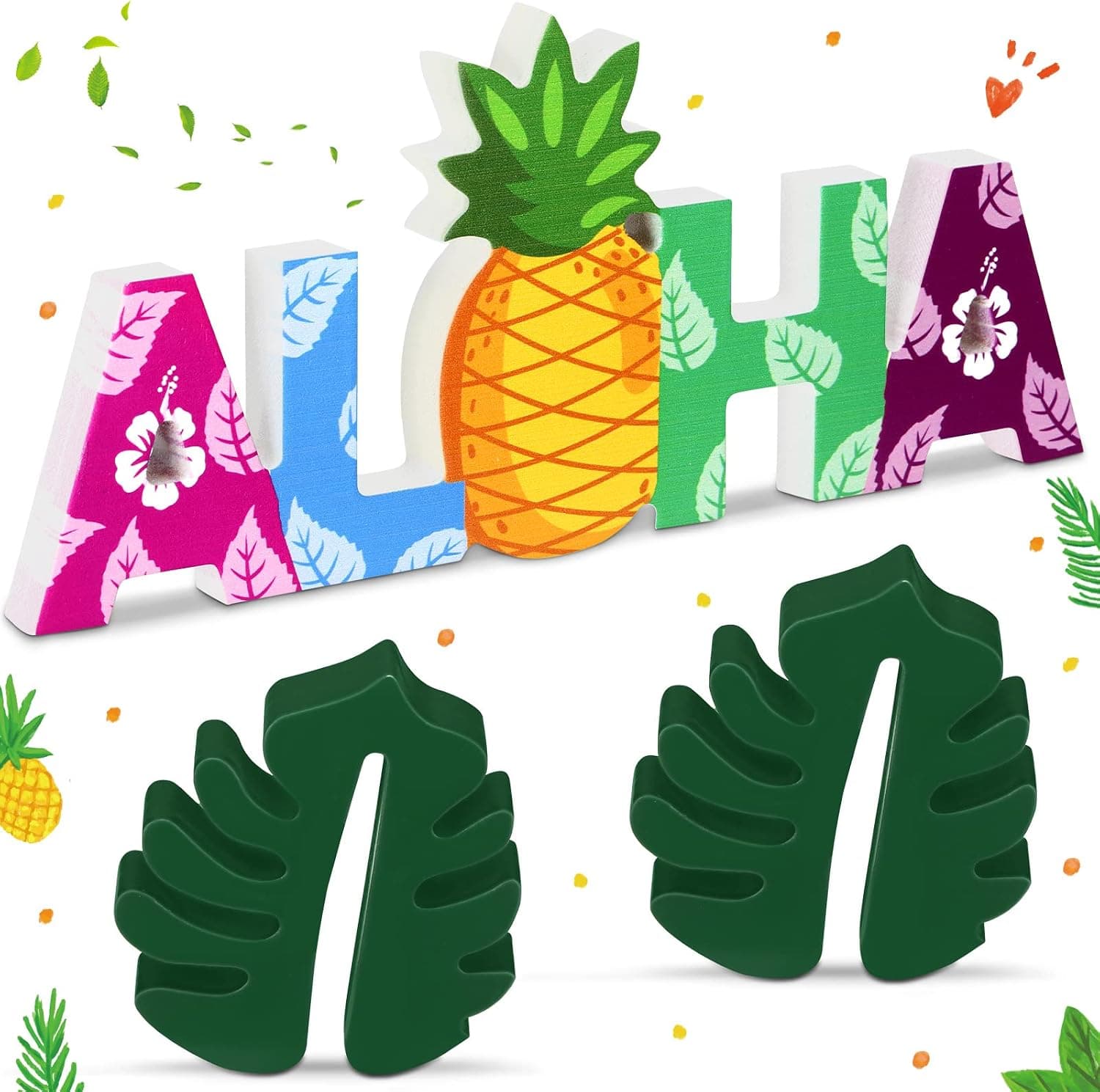 3 Pcs Hawaiian Luau Party Signs Aloha Signage Tiki Party Table Centerpiece, Hawaii Themed Table Wood Decor for Gift Tabletop Desk Party Home Tray Decor