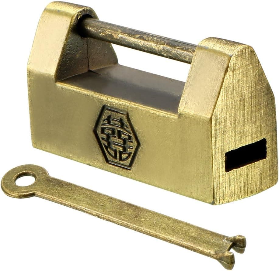 uxcell 30mm Body Width Padlock Antique Chinese Old Style Zinc Alloy Brass Plated