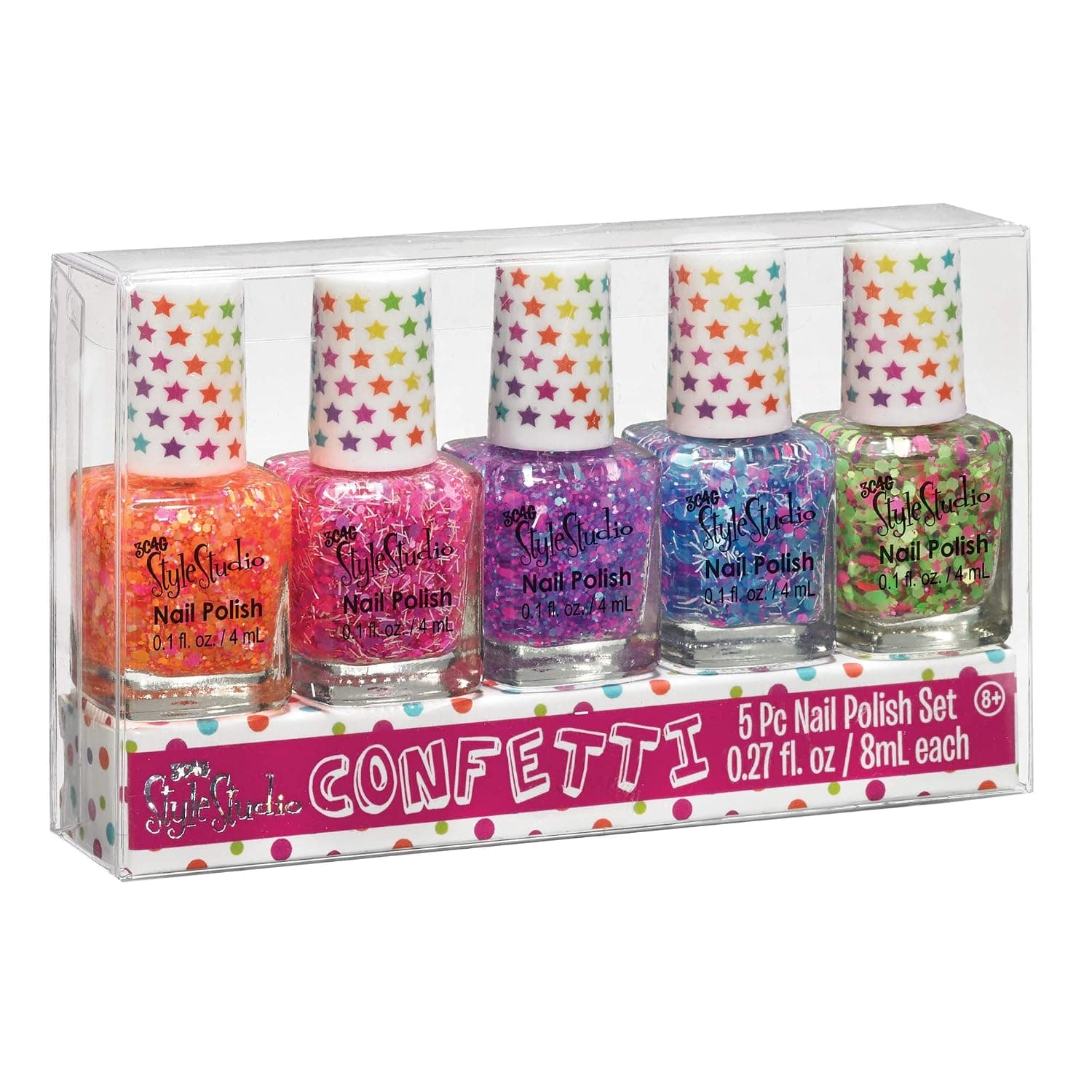 Three Cheers for Girls by Make It Real - Confetti Nail Polish Set - Quick Dry Non Toxic Nail Polish Set - Nail Polish Collection with 5 Different Multi-Color Confetti Combinations