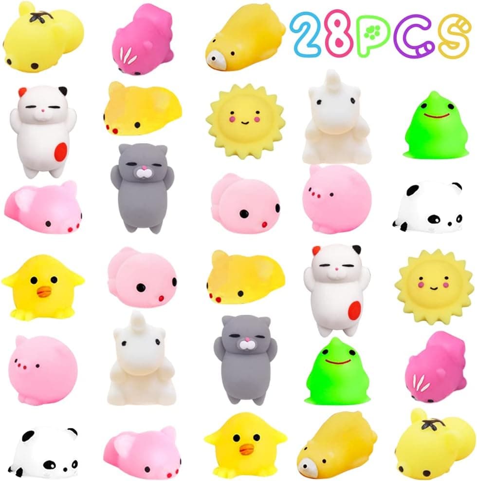 28 Pcs Mochi Squishies Toys Mini Stress Relief Cute Squishy Animals Toys for Kids Party Favors Birthday Gift Easter Egg Fillers Classroom Gift Exchange Prize Supplies