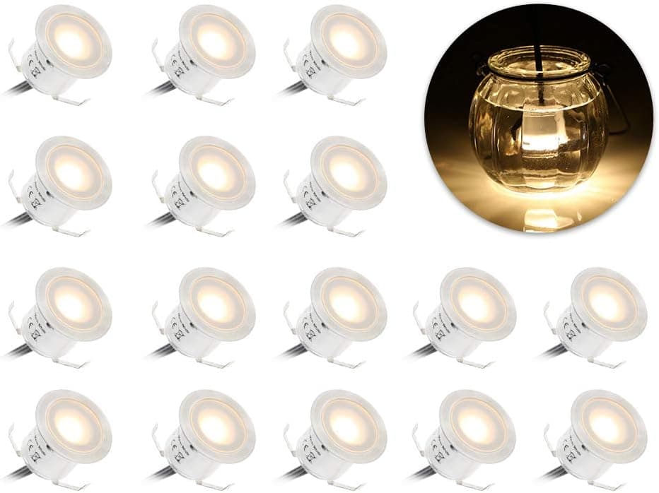 Tomshine Recessed LED Deck Light Kits, 16 Pack φ32mm Step Lights Outdoor Waterproof, 12V Low Voltage Landscape Lights for Garden, Patio, Yard, Stair, Corner Decoration