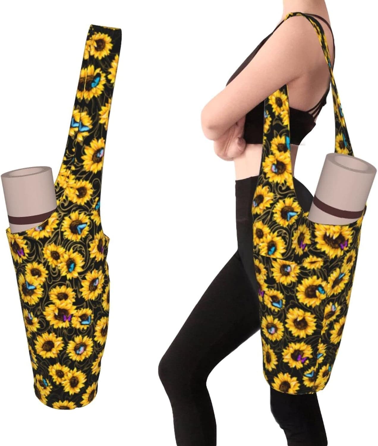 goxhquz Yoga Mat Bag, Sunflower Exercise Yoga Mat Carrier Bag With Large Size Pockets And Inside Small Pocket Fit Most Size Mats For Women Men