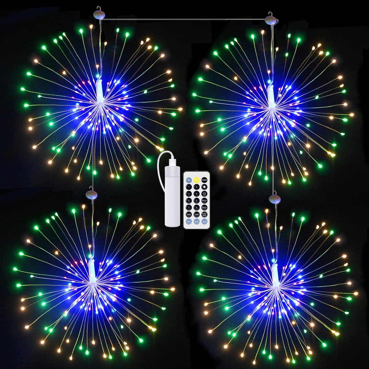 KOFOHO Starburst Lights,Firework Light Rechargeable Battery Operated with Remote Control, Hanging Fairy String Lights Waterproof Decorative Wire Lights for Valentines Day Decor