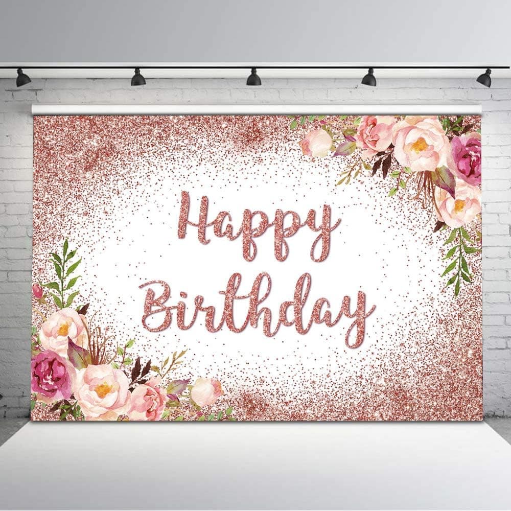 Avezano 8x6ft Rose Gold Birthday Backdrop Pink Blush Glitter Dots Rose Gold Birthday Background Vinyl Personalized Birthday Party Backdrops Cake Table Decorations