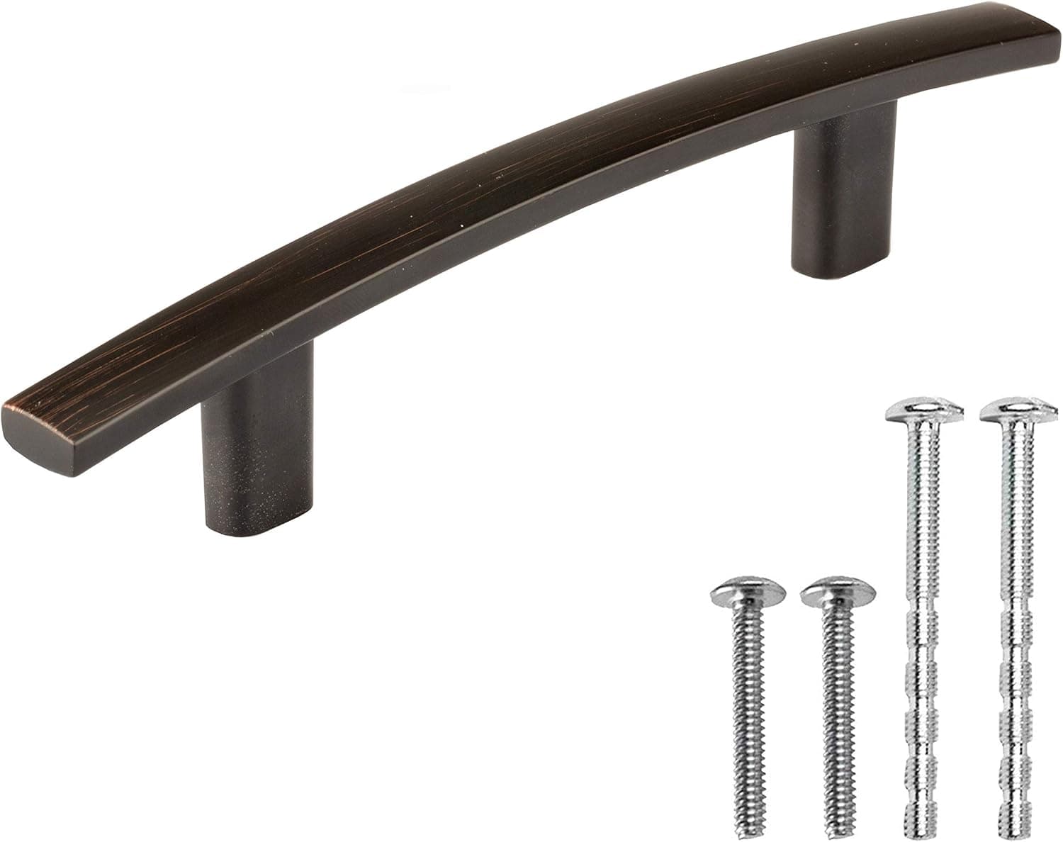 Ilyapa Oil Rubbed Bronze Kitchen Cabinet Handles - 3 Inch Hole Center Curved Bar Pulls - 10 Pack of Kitchen Cabinet Hardware