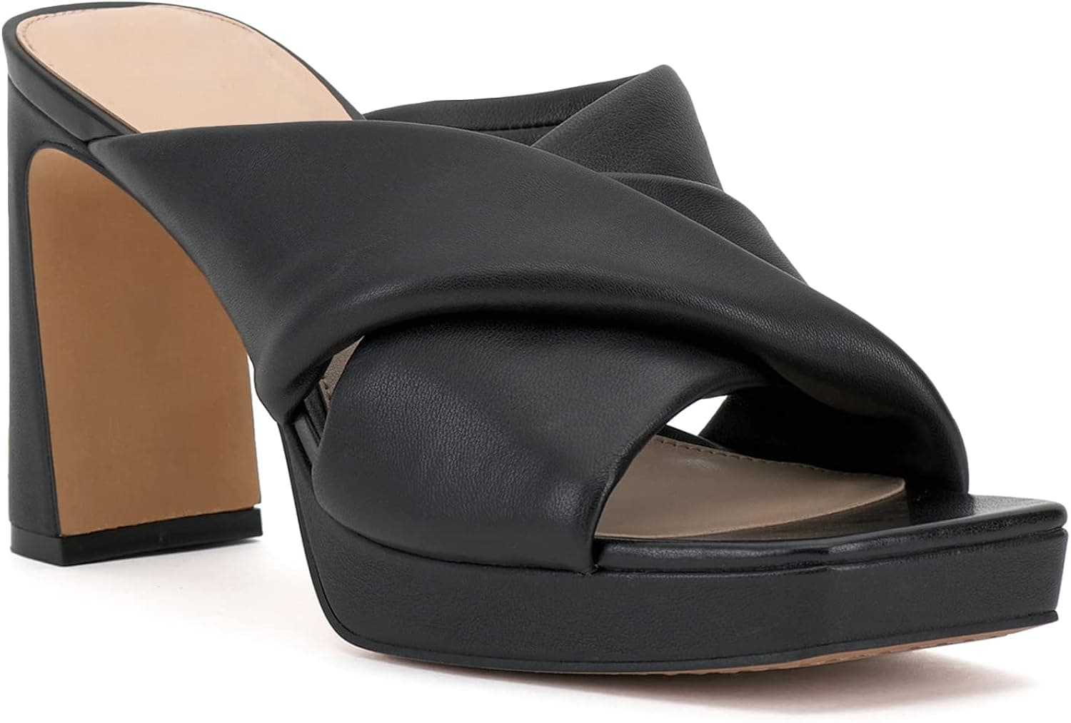 Guayonng Womens Block Heeled Square Toe Sandals Fashion Slip-on Backless Chunky Heels Wedding Mule Shoes