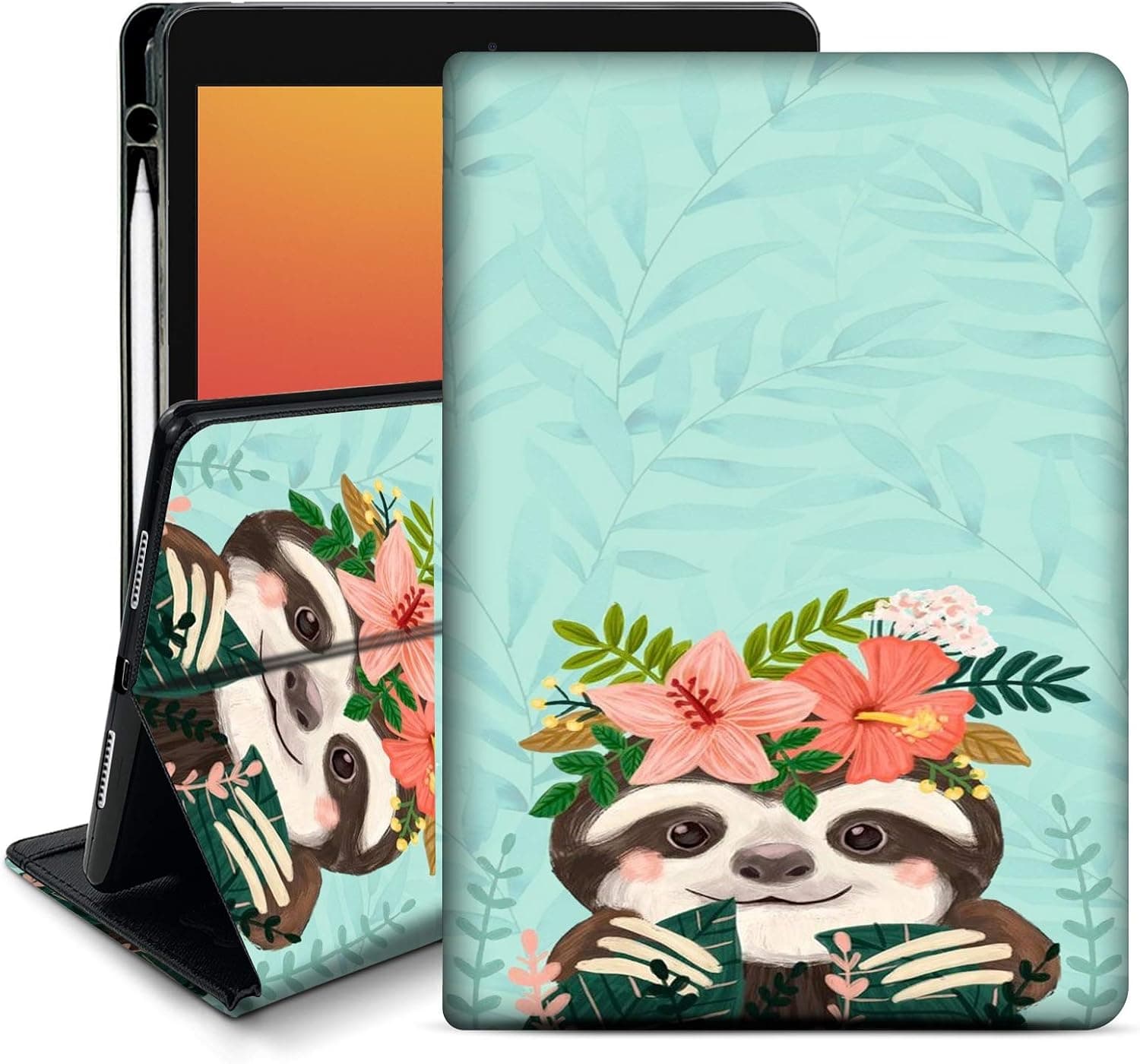 Cute Sloth iPad 10.2 Case 2019/2020 7th/8th Case Customizable Stand Hard Back Shell Smart Auto Wake/Sleep Protective Case for iPad 10.2 Case 2019/2020 7th/8th Folding Stand Cover with Pencil Holder