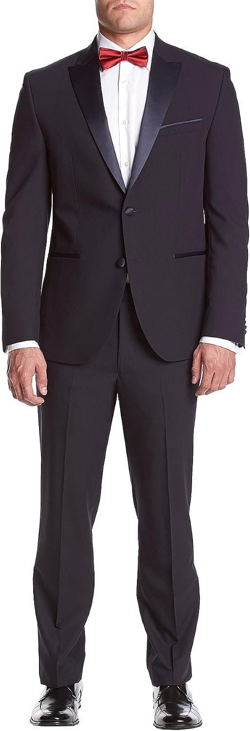 Kenneth Cole REACTION Men's Finished Bottom 2 Button Tuxedo, Navy, 46 Regular