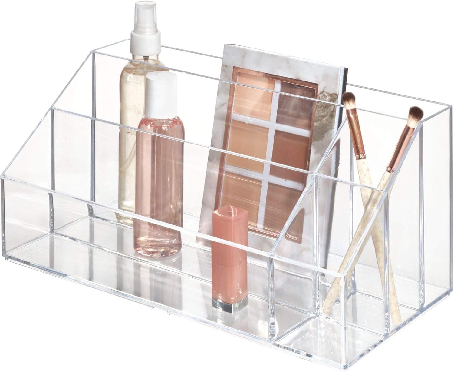 iDesign Clarity Cosmetic Palette Organizer for Vanity or Cabinet to Hold Makeup, Nail Polish, Cosmetic Accessories - 5 Compartments, Clear