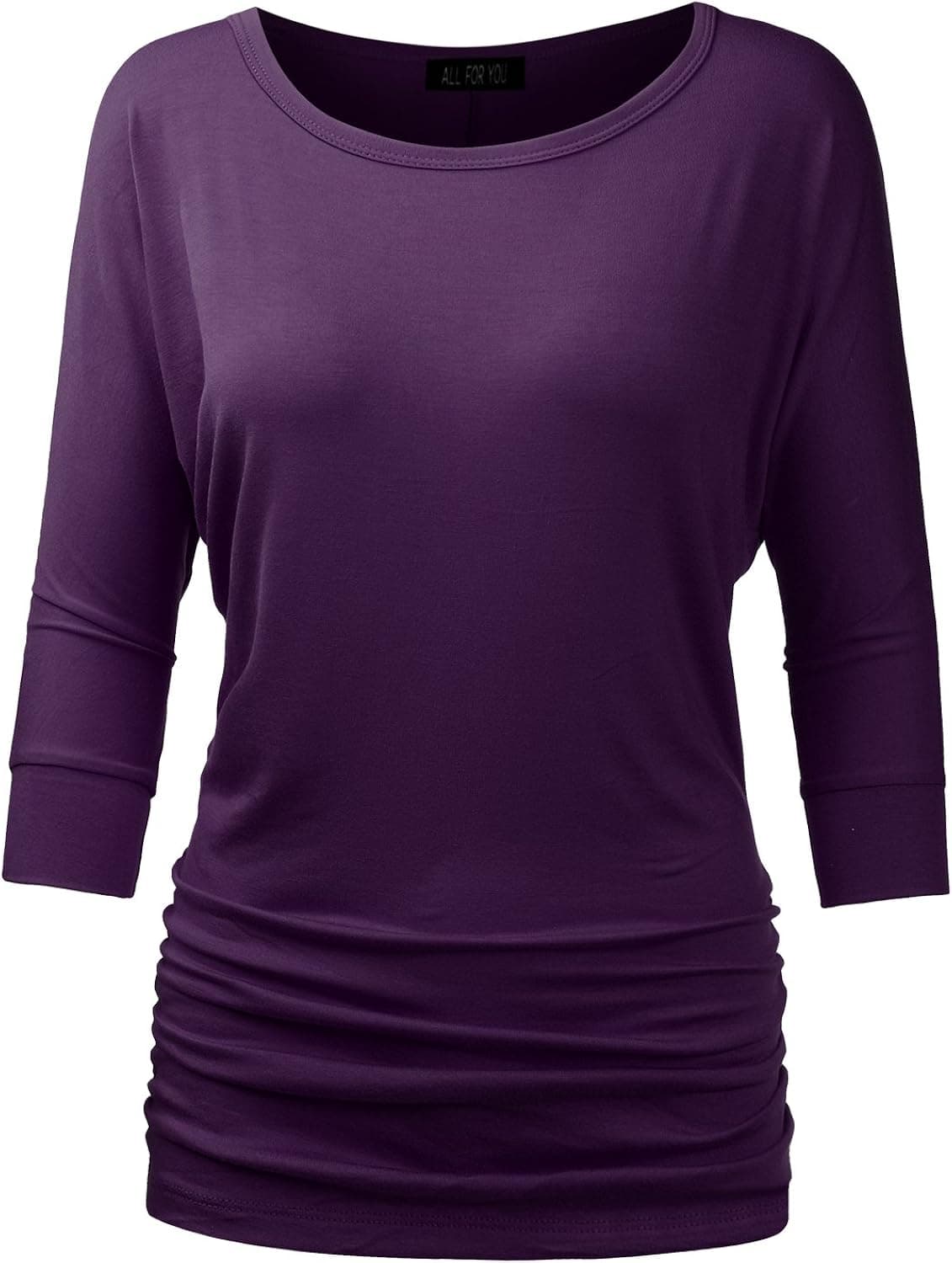 AMORE ALLFY Women's 3/4 Sleeve Drape Top with Side Shirring