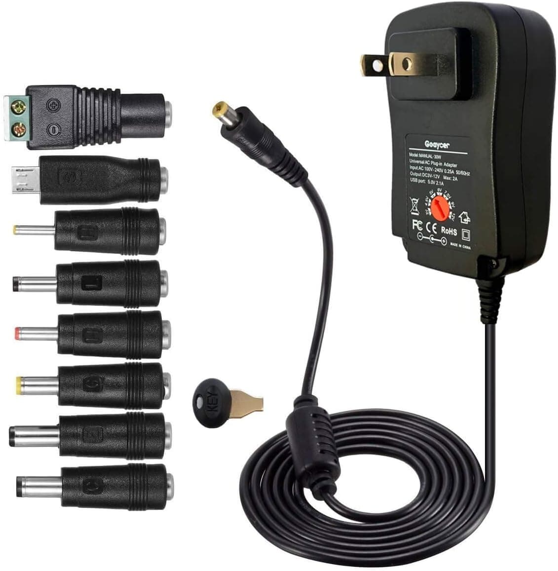 Goaycer AC DC Adapter 3V 4.5V 5V 6V 7.5V 9V 12V 1A 2A Multi Voltage Universal Charger for Portable DVD Player Routers Speakers LCD CCTV Cameras TV Box Radio and Other Household Electronic Devices