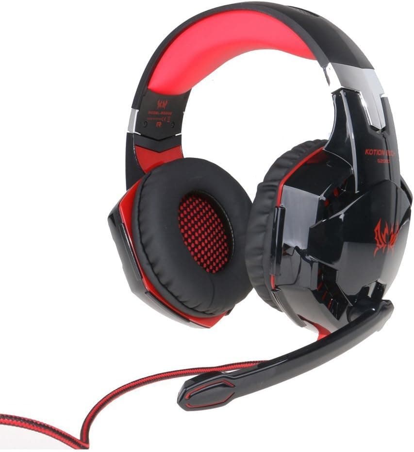 [2015 New Version] eTopxizu Comfortable LED 3.5mm Stereo Gaming LED Lighting Over-Ear Headphone Headset Headband with Mic for PC Computer Game with Noise Cancelling & Volume Control Red