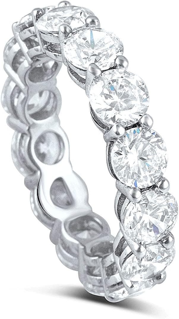 Sterling Silver Simulated Diamond 5mm Round Eternity Band Ring - (Size 5-12)