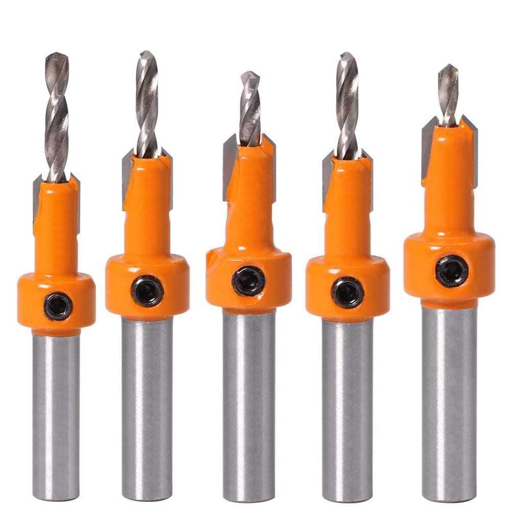 Buwico 5PCS HSS Countersink Drill Bits Set Woodworking Reamer Chamfer Tool, 3-10mm Pre-Drill Counterbore Drill Bits Made for Screw,Tapered Drill Bits Self Tapping Screw for DIY Crafts