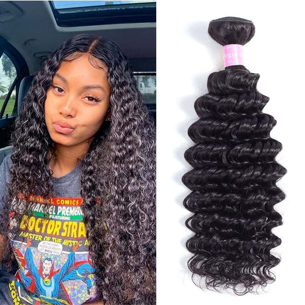 Abbily Hair 10Inch Brazilian Deep Wave Bundles 10A Brazolian Virgin Human Hair Bundles Natural Black Color(10Inch, Deep Bundles)