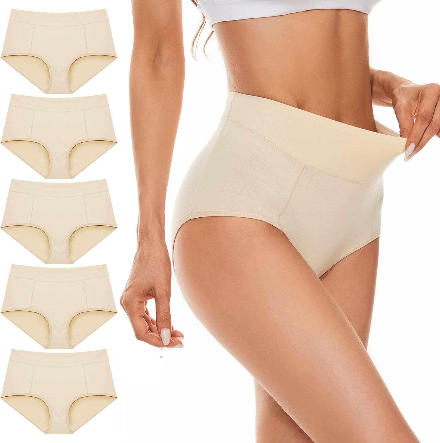 CleainKorte Women's Cotton Underwear High Waisted Stretch Briefs Ladies Full Coverage Panties (Regular & Plus Size)