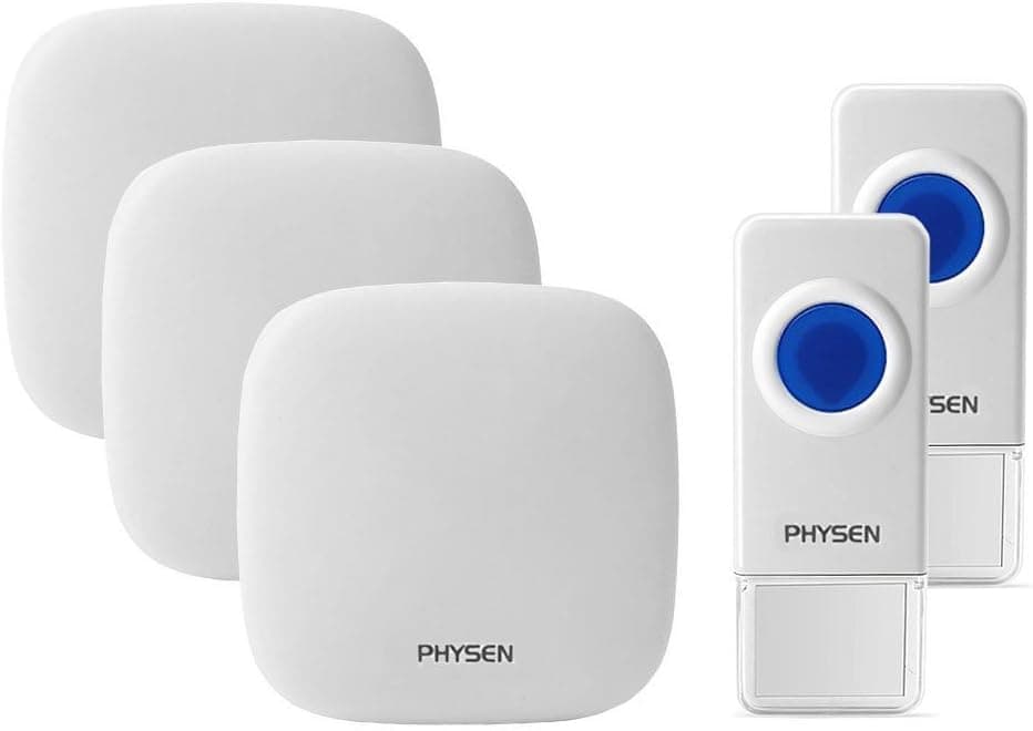 Waterproof Wireless Doorbell kit with 2 Push Buttons and 3 Plugin Receivers Operating at 1000-feet Range,4 Adjustable Volume Levels with 52 Chimes,No Batteries Required for Receiver,White
