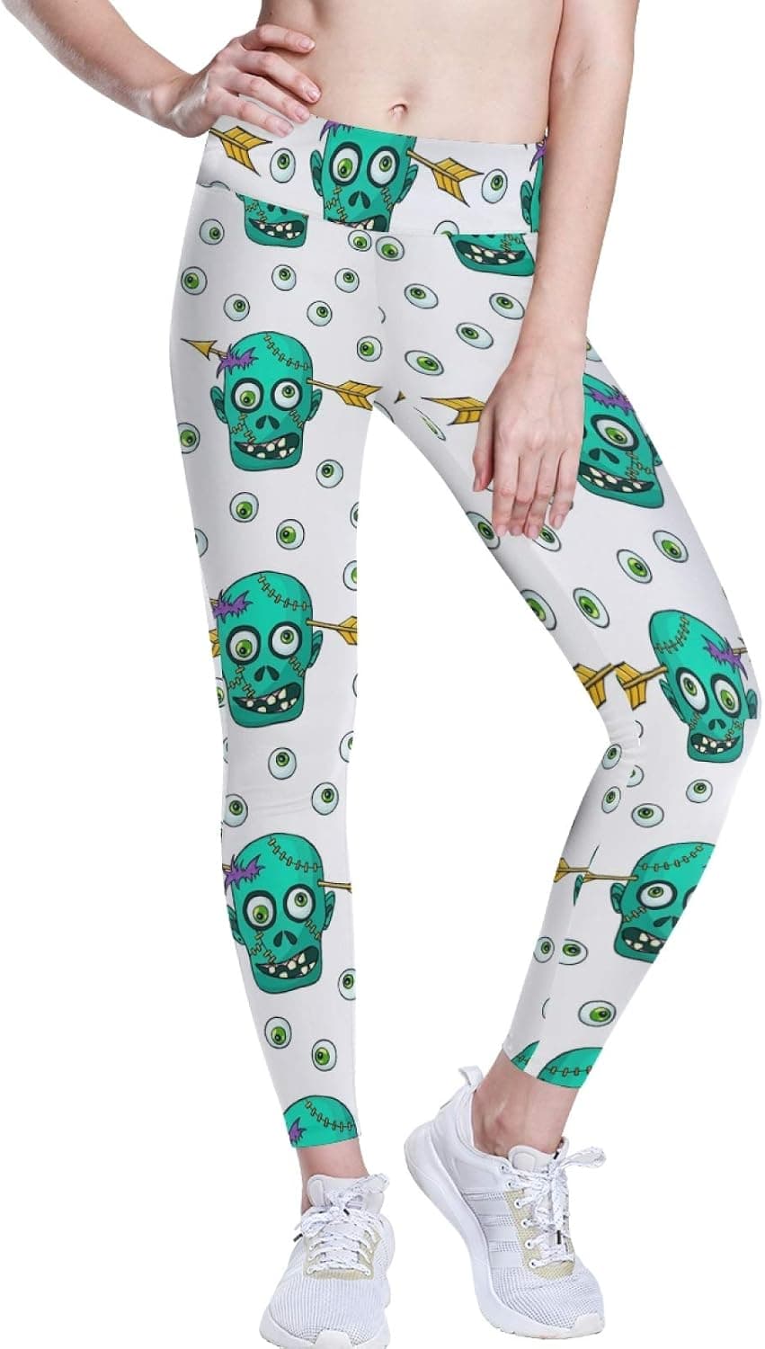 Linomo Women's High Waist Yoga Pants, Halloween Zombie Head Eyeball Workout Running Pants Yoga Leggings for Women