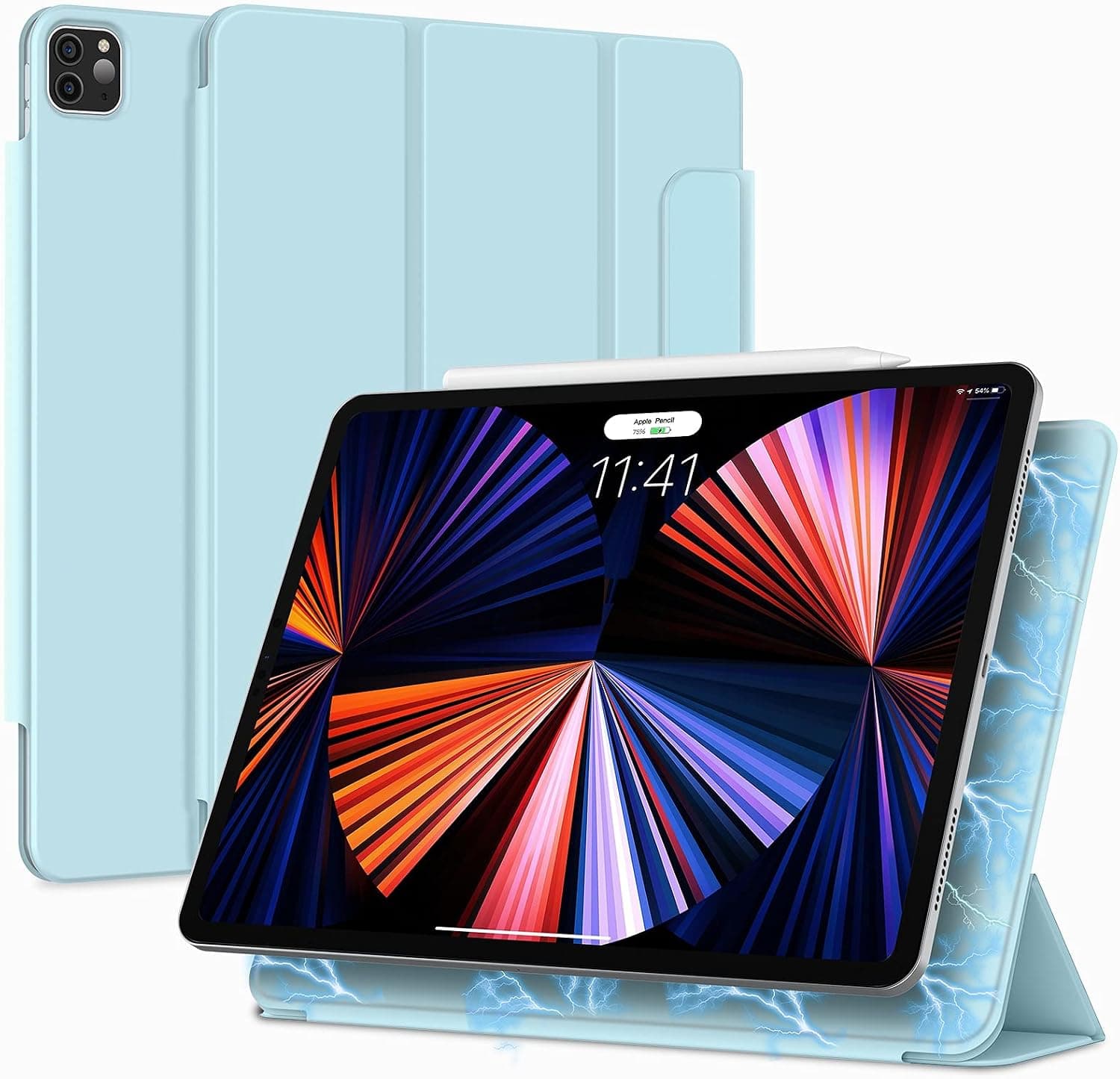 Bokeer Magnetic Case for iPad Pro 12.9 5th Gen 2021 / iPad Pro 12.9 2020 & 2018, Smart Magnetic Case Support Auto Sleep/Wake & Apple Pencil Charging, Lightweight Trifold Magnetic Cover