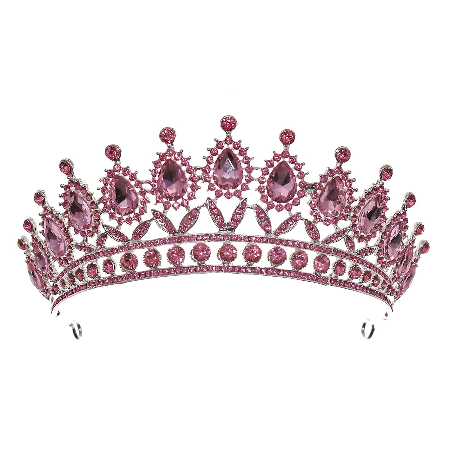 FORSEVEN Queen Princess Tiaras and Crowns Bridal Headband Women Girls Prom Party Diadem Wedding Hair Jewelry Accessories (Silver Pink)
