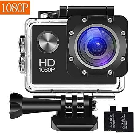Action Camera, 12MP 1080P 2 Inch LCD Screen, Waterproof Sports Cam 120 Degree Wide Angle Lens, 30m Sport Camera DV Camcorder with with 2 Rechargeable Batteries and Mounting Accessories Kit HONG003