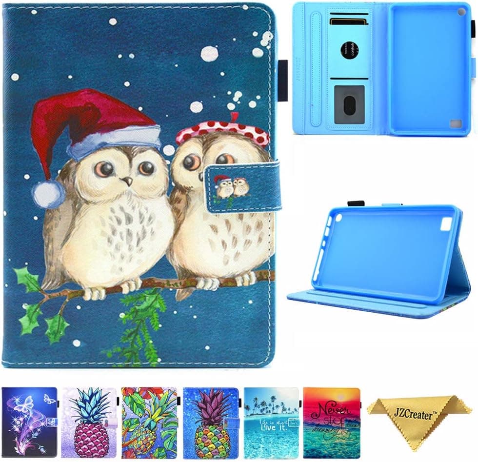 Kindle fire 7 Case - JZCreater Folio PU Leather Case Cover with Auto Wake/Sleep for All-New Amazon Fire 7 Tablet (7inch Display 5th Generation 2015 & 7th Generation 2017), Cute Owl