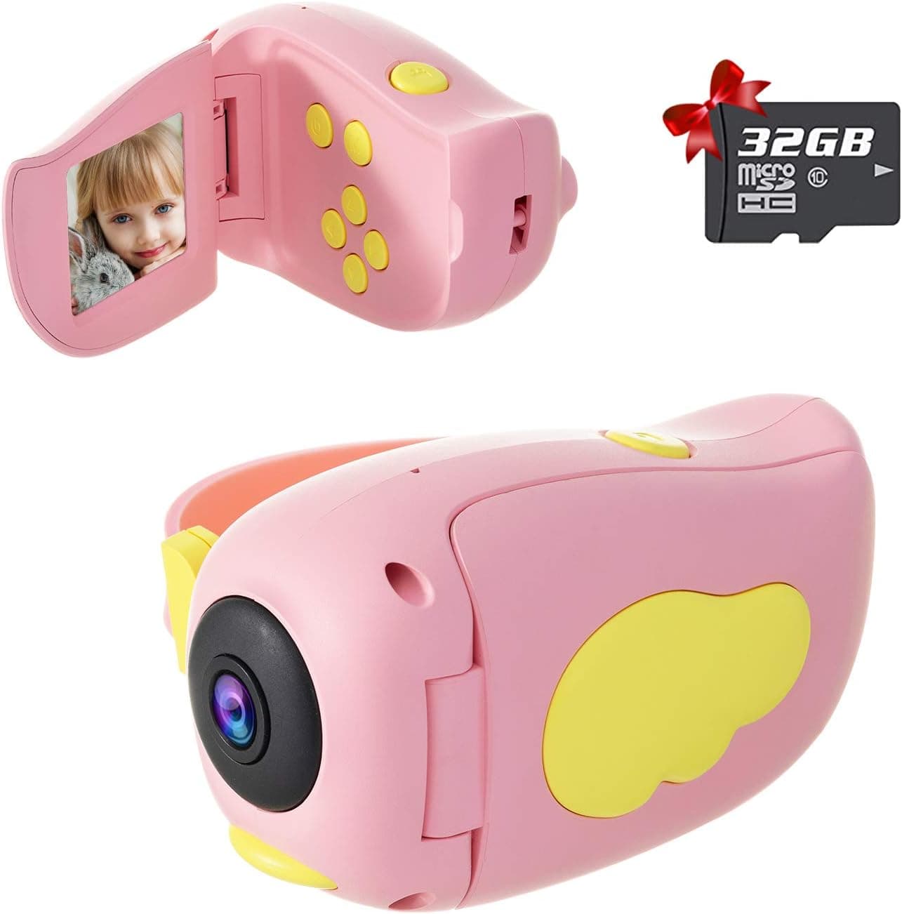 D.DA.D Kids Camera, Handheld Digital Video Camera Gifts for Boys and Girls, 10MP 1080P Toddler Video Recorder Rechargeable and Shockproof Creative DIY Camcorder for Children (32GB SD Card Included)
