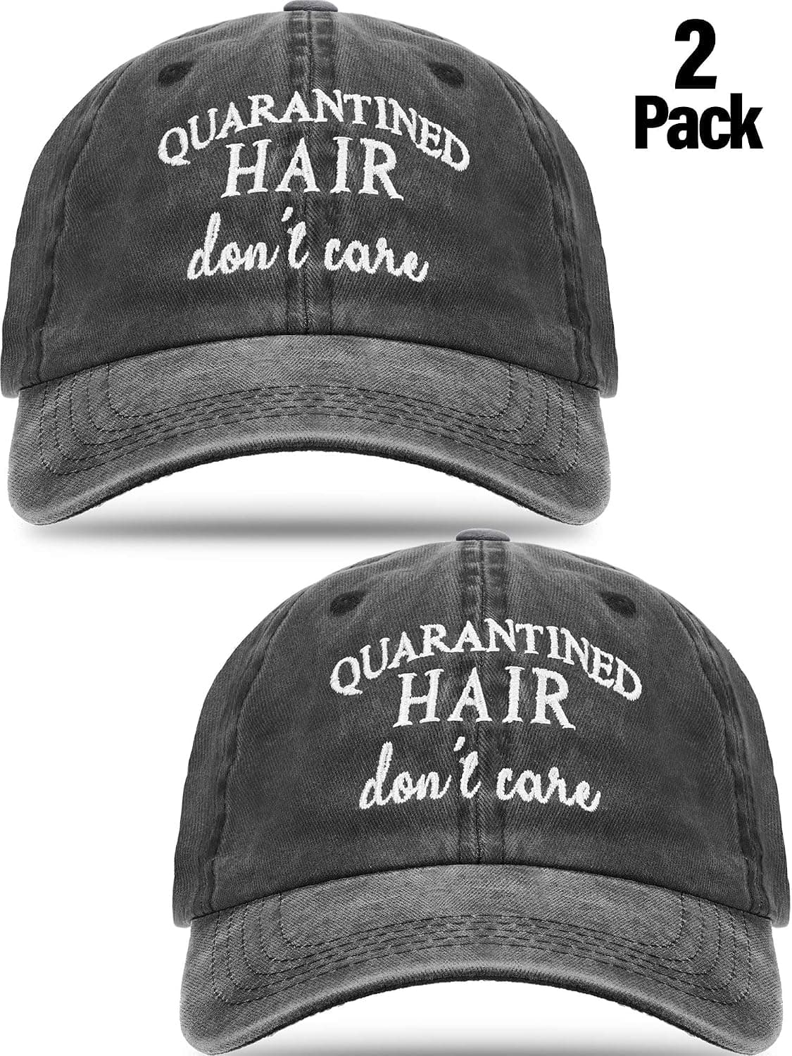 SATINIOR 2 Pack Quarantined Hair Don't Care Baseball Hat Distressed Washed Baseball Cap Pigment Dyed Low Profile Embroidered Trucker Cap
