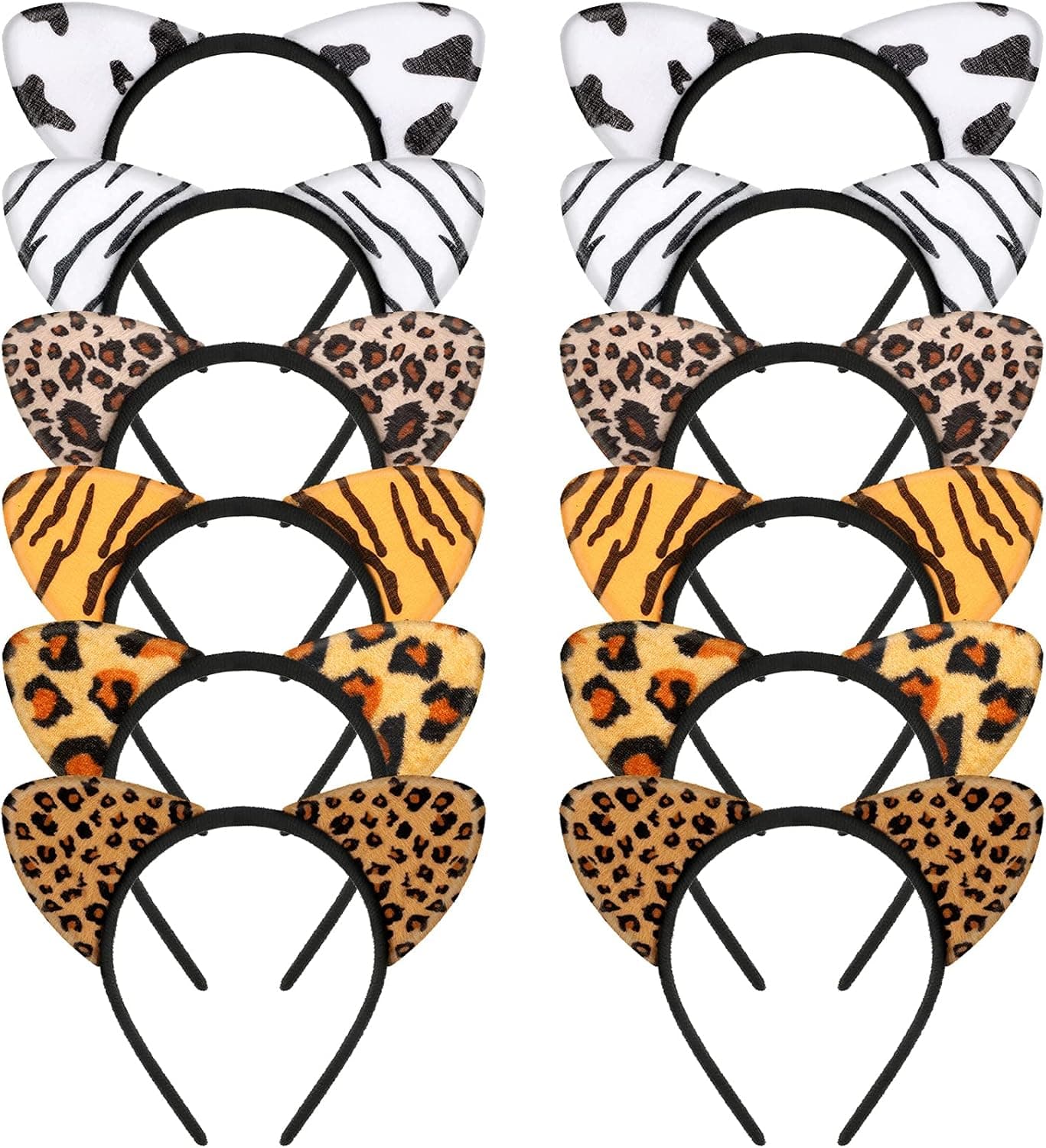 12 Pieces Cheetah Ears Headband for Women Leopard Cat Ears Headband for Easter Holiday Birthday Party Decorations Supplies