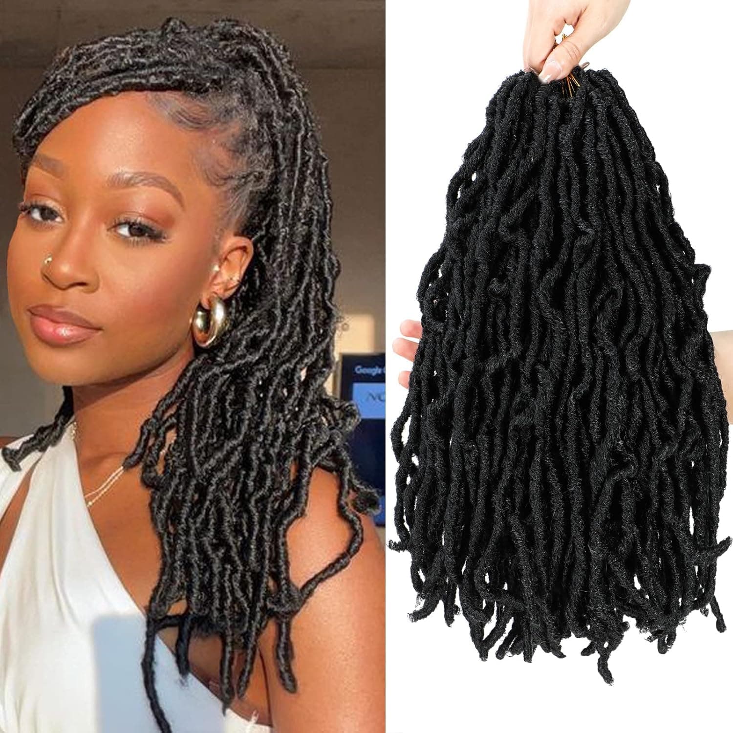 Faux Locs Crochet Hair 14 Inch 7 Packs New Soft Locs Crochet Hair Crochet Faux Locs Natural Black Goddess Crochet Hair for Black Women Pre Looped Curly Wave Butterfly Locs Crochet Hair Synthetic Hair Extensions(7 Packs,1B#)