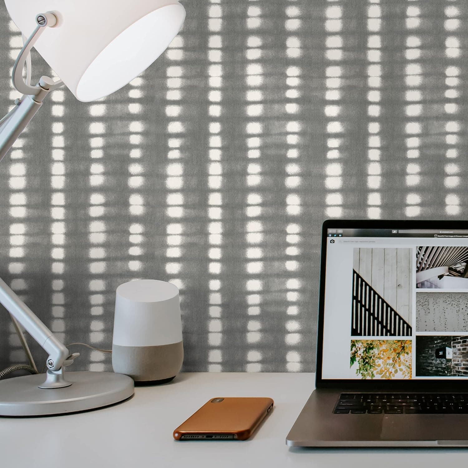Gray Wallpaper Peel and Stick Wallpaper Boho Contact Paper Self Adhesive Contact Paper for Cabinets Removable Wallpaper Bathroom Wallpaper for Bedroom Boho Wallpaper Brush Strokes Dot 17.3'' x 78.7''