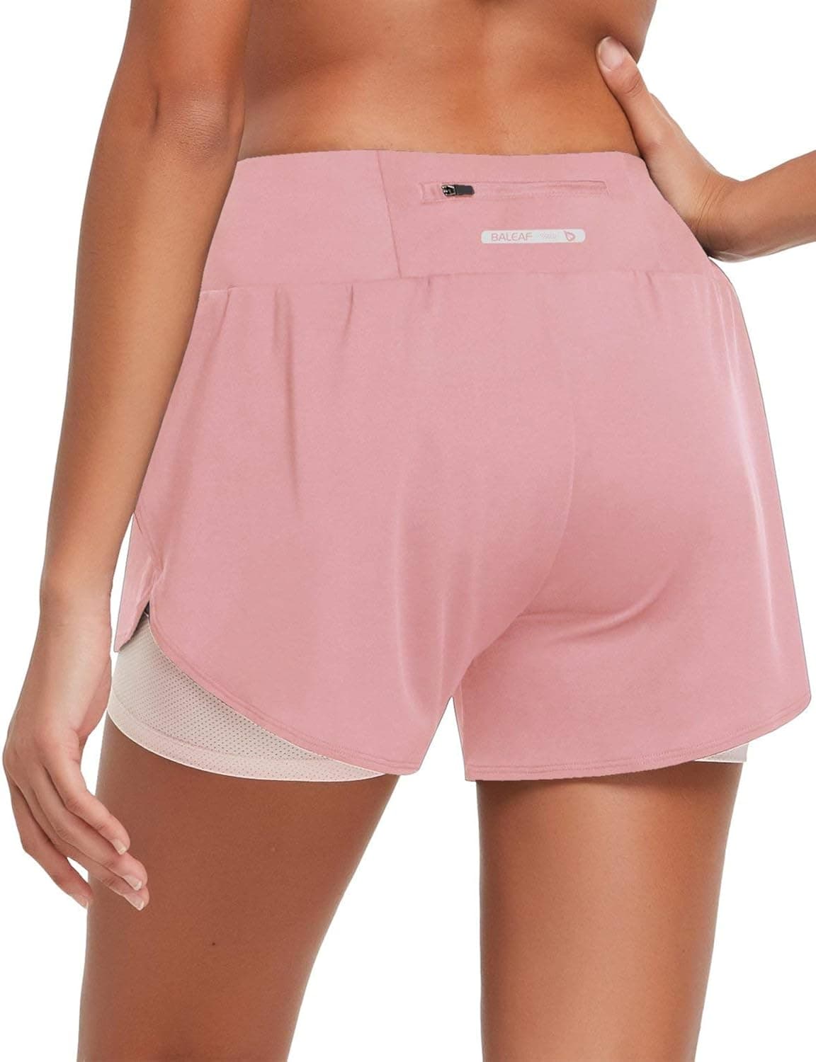 BALEAF Women's 2 in 1 Running Shorts 3 Inch Athletic with Liner Zipper Pocket Drawstring Gym Yoga Hiking Pink XL